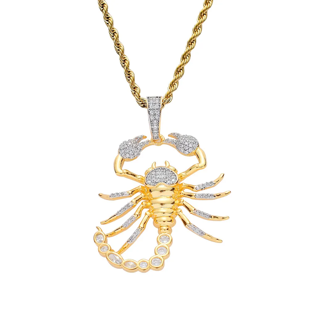 Anhänger Halsketten Hip Hop Kette Vollständig Iced Out Lab Diamond Scorpion Anhänger Halskette Goldfarbe Für Männer Frauen_voghion.com