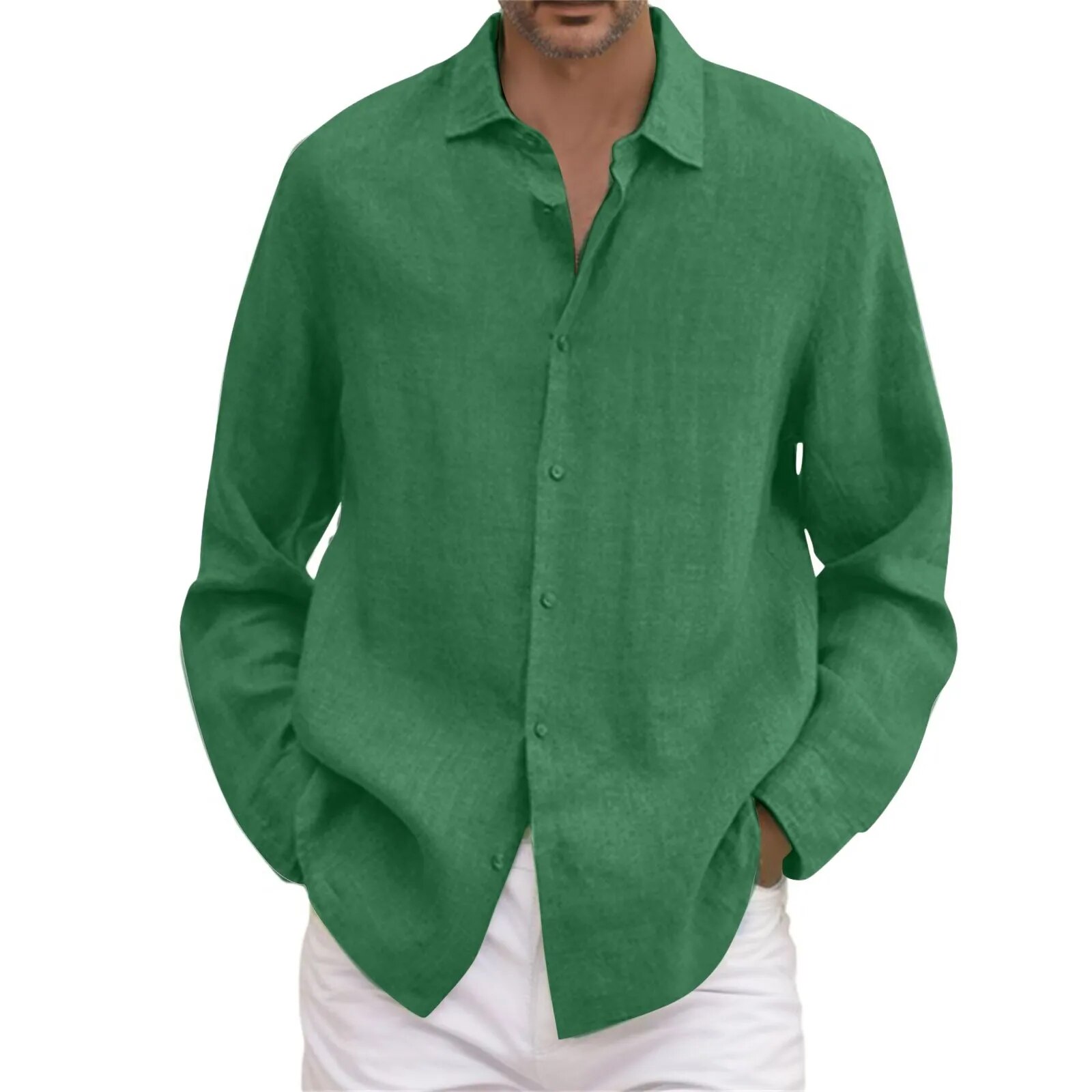 Einfarbig Casual Herren Hemd Umlegekragen Langarm Hemden Herren Frühling Herbst Bluse Männlich Dünn Atmungsaktiv Locker_voghion.com