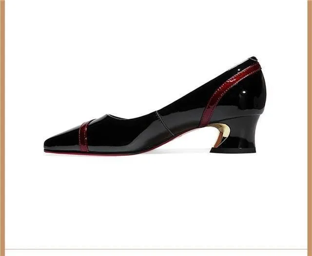 Sapatos femininos de couro fino, salto grosso, temperamento versátil, boca rasa, antiderrapante, trabalho, sapatos individuais, sem salto_voghion.com