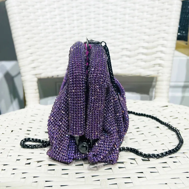 Shell Clip Rhies Handbag For Women Purse Shiny Handmade Dia Shoulder Crossbody Evening Bag 240902_voghion.com