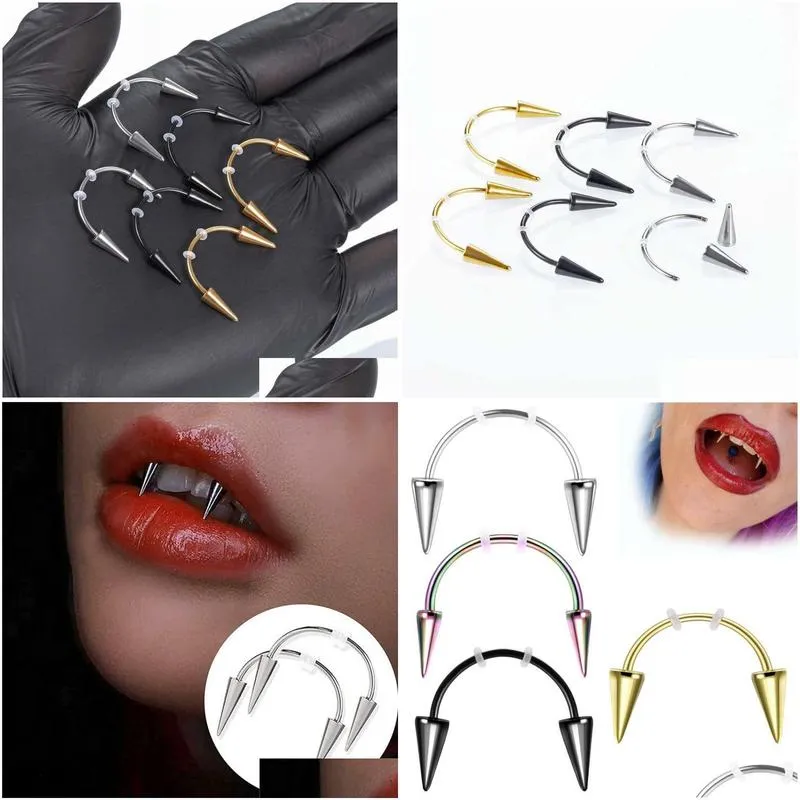 Grillz, grilles dentaires suceuses de sang en acier inoxydable, dents de tigre, piercing pour les lèvres et les ongles, livraison directe, bijoux pour le corps, Dhbne_voghion.com