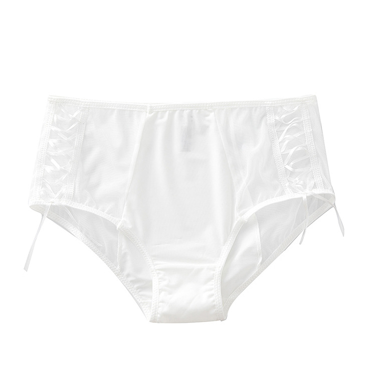 Vêtements d'été en dentelle blanche pour femmes, culotte taille moyenne, nœud papillon creux, slip en maille croisée pour dames, nouvelle collection_voghion.com
