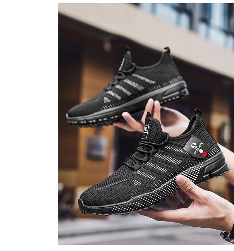 Scarpe da corsa da uomo in tessuto volante traspirante slip-on con suola spessa, semplici, in tinta unita, con rete pigra_voghion.com