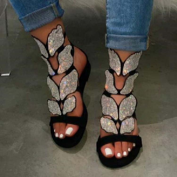 Women's fashion bow rhinestone flat sandals_voghion.com