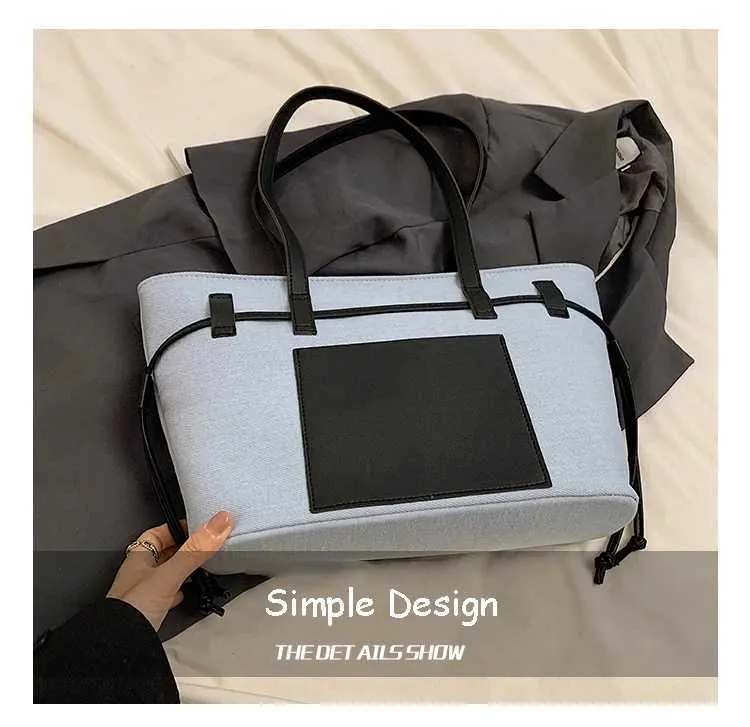 Women's Shoulder Bag Tote Bag Contrast Canvas Pu Large Capacity_voghion.com