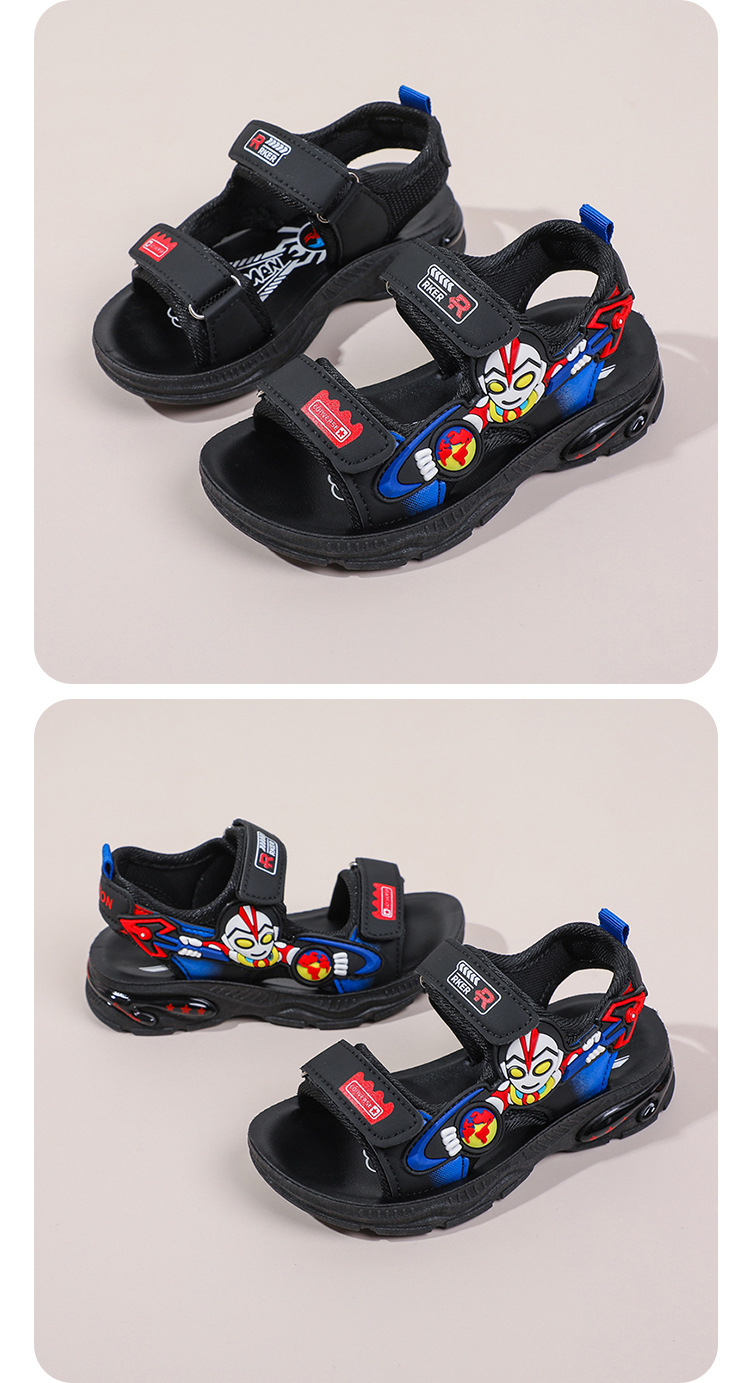 Boys' Cartoon Velcro Soft Sole Sports Middle School Children's Beach Sandals, Students' Casual Sandals_voghion.com