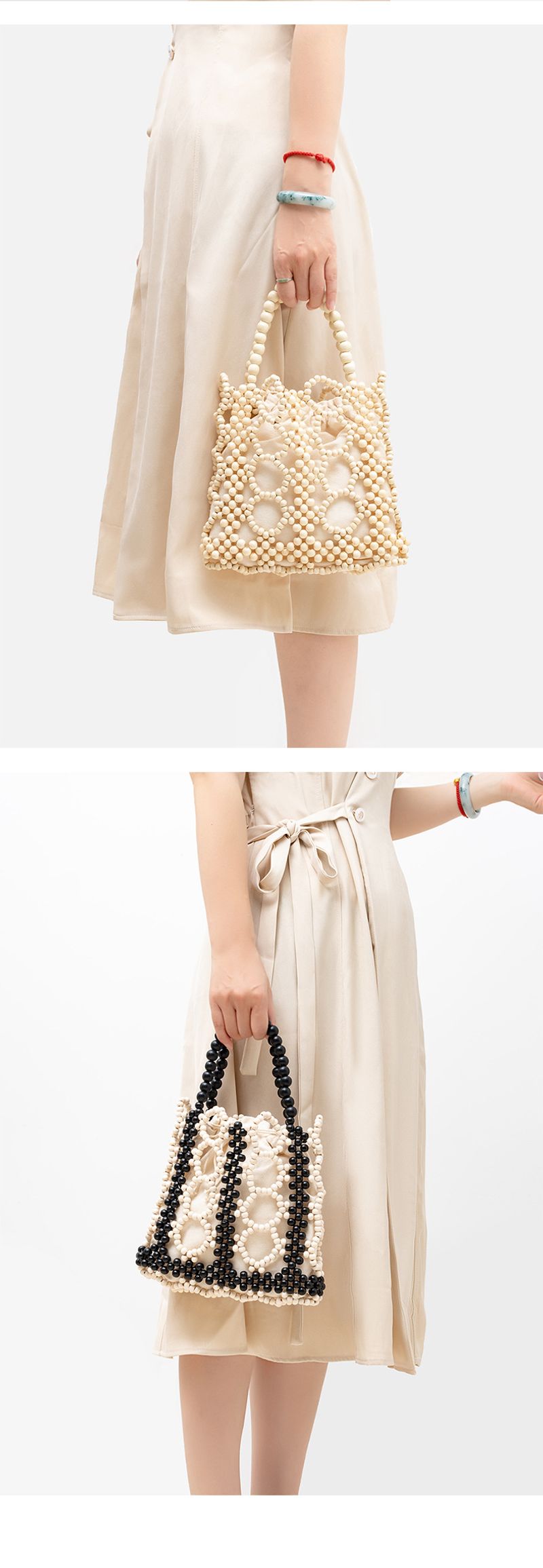 Hochwertige Handtasche Damen, Nischendesign, aus Holzperlen, handgewebte, modische Hohltasche, große Kapazität, Tasche_voghion.com