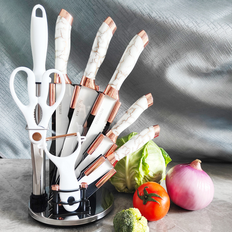 knife suit marbling handle rotating seat chef knife kitchen knife nine-piece knife knife set suit