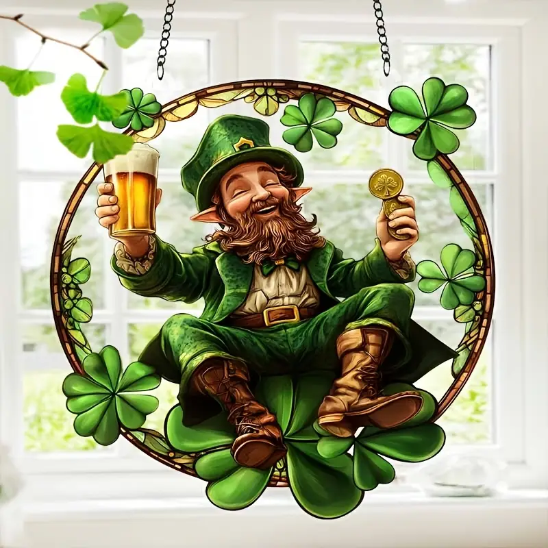 Gelukskabouter-zonnevanger - 23 cm gekleurd acrylkunstwerk. Feestelijke Ierse decoratie voor St. Patrick's Day of als decoratie voor in huis._voghion.com