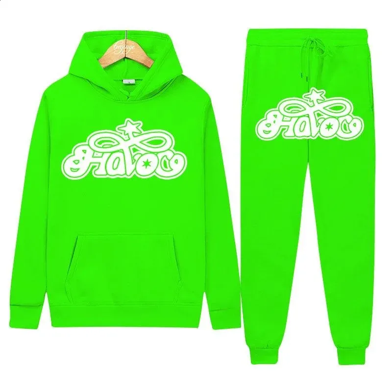 Haruku Hiphop Y2K Parça Set İnce Kapşonlu Üstler Rahat Eşofman Pantolon Takım Erkek Kadın Moda Mektup Baskılı Ana Cadde_voghion.com