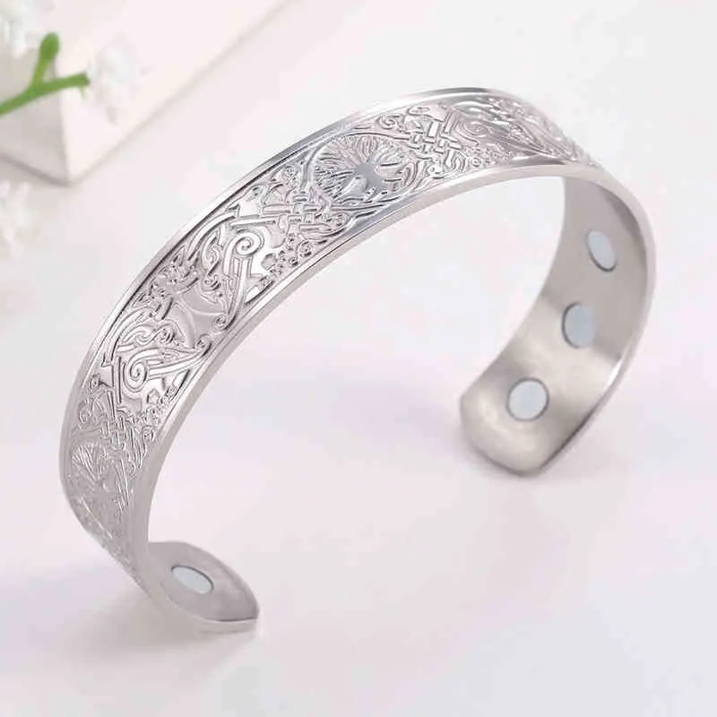 Skyrim Viking Bangle Endlos Love Buttons Tree of Life Birds Edelstol Manschett Magnéitesch Therapie Bracelet Männer Fraen_voghion.com