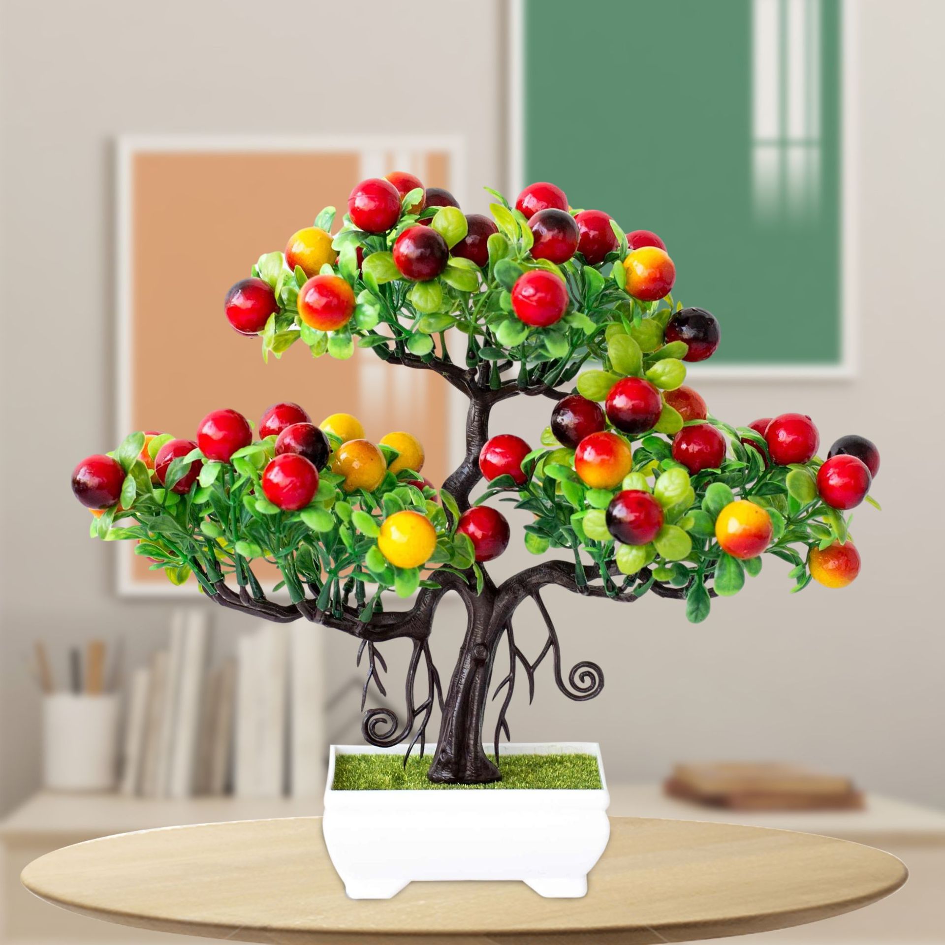 Simulation of green plants potted bonsai Ruyi lucky fruit tree plastic artificial flowers living room bedroom store counter decoration ornaments_voghion.com