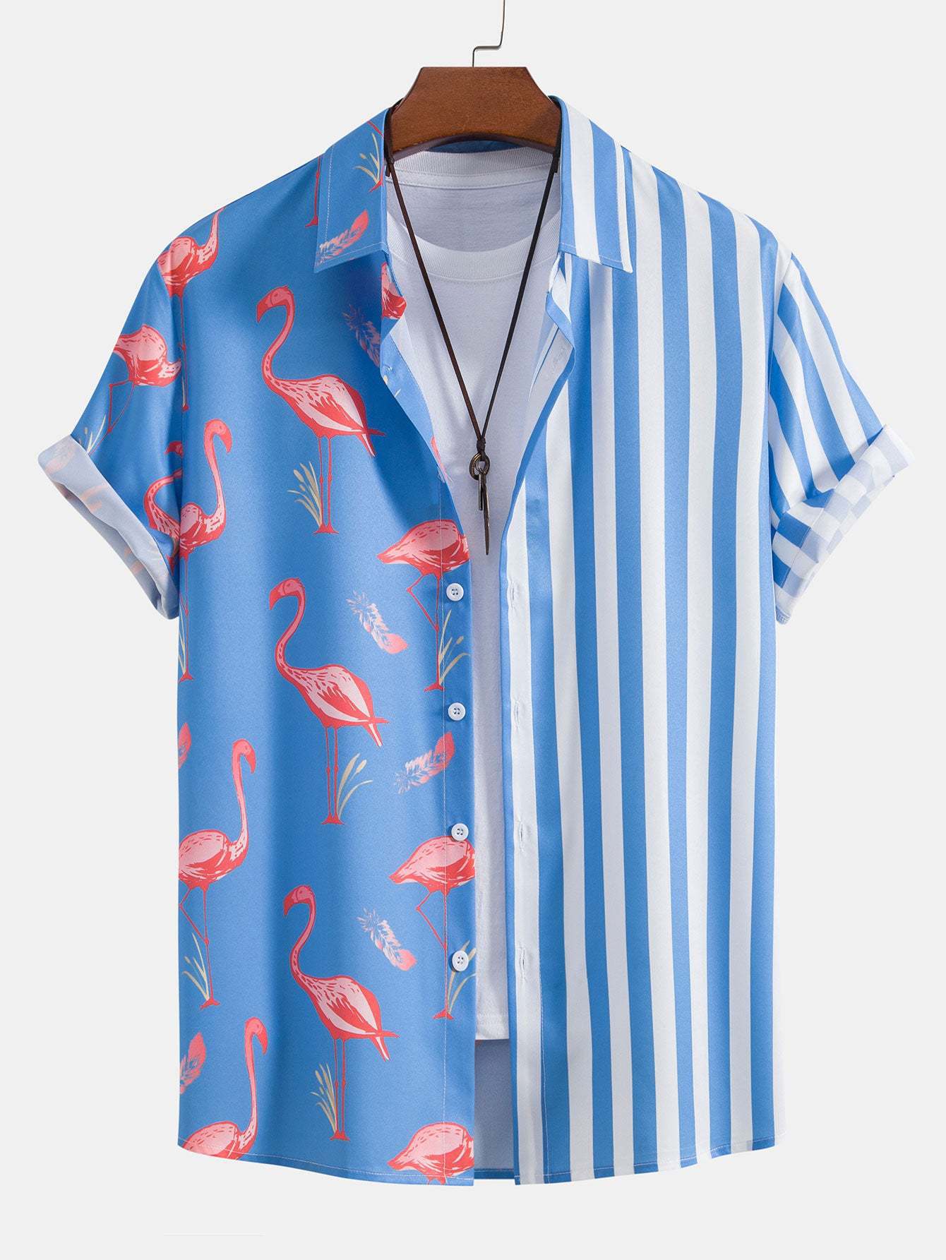 Herrkläder Hawaiian flamingo ränder 3D digital utskrift herr kortärmad skjorta Amazon TEMU hot rea_voghion.com