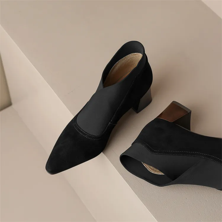 2024 New Spring Square Toe Women Pumps High Women's Heels Party Shoes Retro Kid Suede D074_voghion.com
