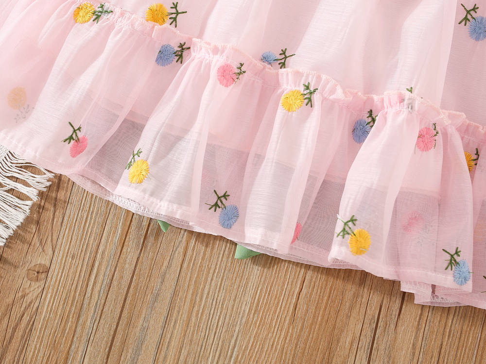 Summer Baby Clothes Puff Sleeve Flower Embroidery Beauty Bow Dress Children's Dress_voghion.com