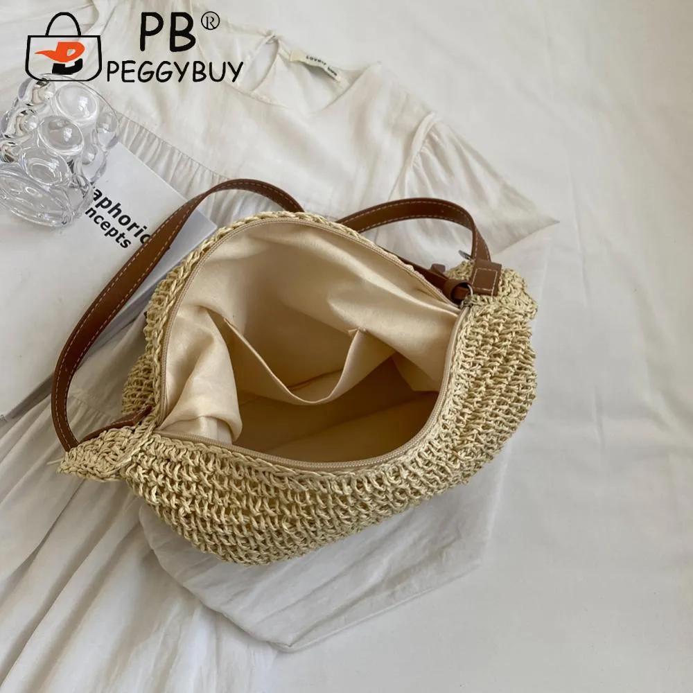 Bolsas de mão feitas à mão, de palha, com corda de papel, fashion, casual, simples, elegante, com alça ajustável, para praia, verão_voghion.com