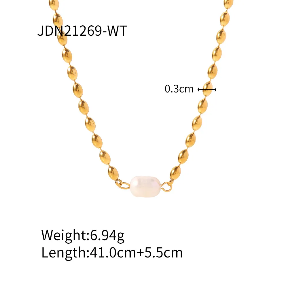 Set collana e bracciale a catena con perle in acciaio donna_voghion.com