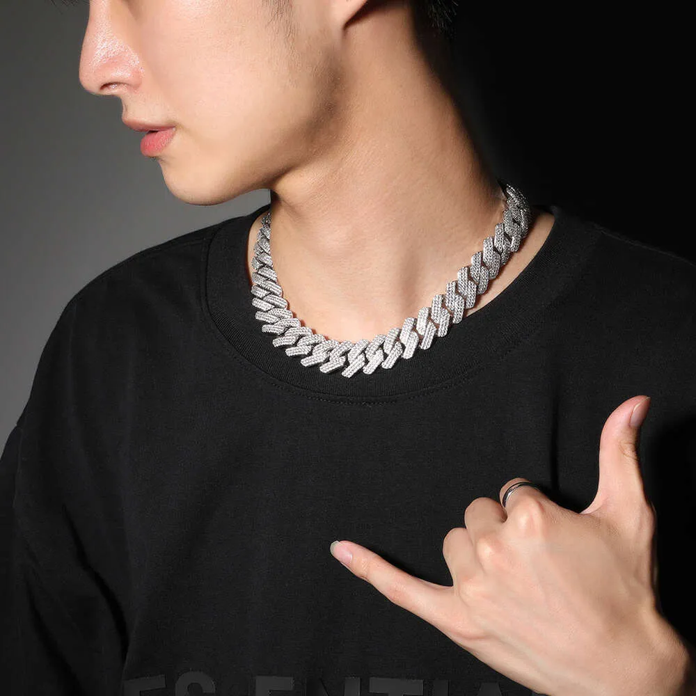 Nova hip-hop 20 mm široka GRA Moissanite diamantna zlata sterling Sier kubanska verižica za moške hip hop ogrlica_voghion.com