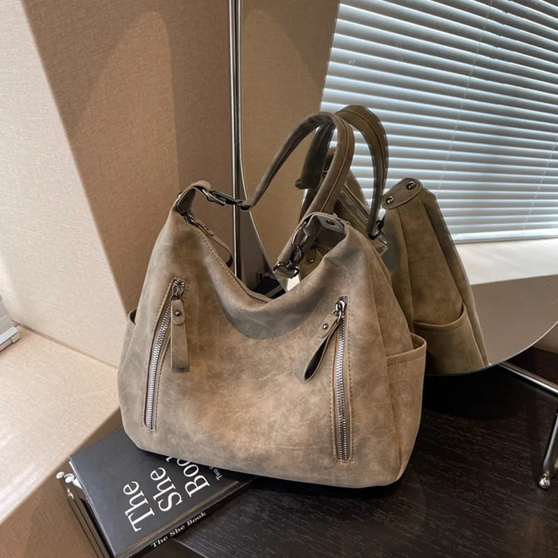 Borsa a tracolla singola da donna con tracolla obliqua di design Borse di grande capacità Hobo retrò in pelle PU opaca_voghion.com