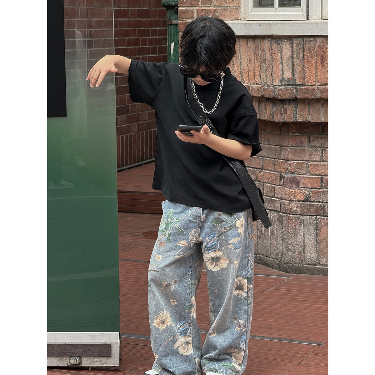 Pantalon garçon mère et enfant, jean de rue imprimé, pantalon droit pour bébé_voghion.com