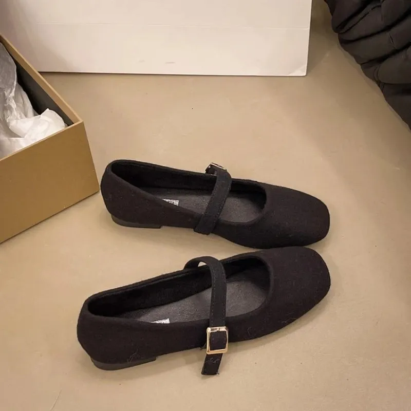 Damen Filz Schleife Ballerina mat Quadratzehn, flaach, modesch Bootsschong fir Damen, schwaarz Fréijoer/Summer 241111_voghion.com