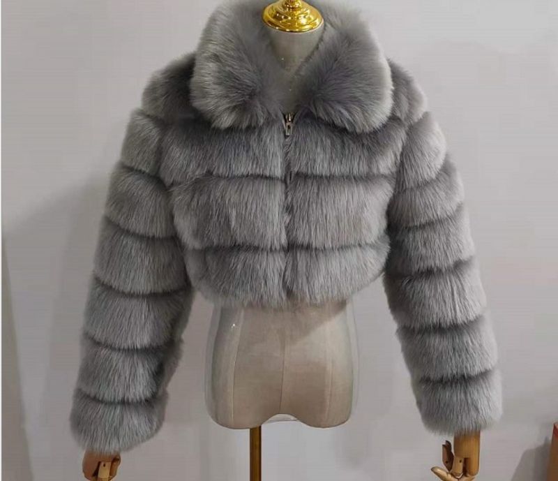 Vêtements pour femmes manches courtes en fourrure pour femmes automne et hiver hauts chauds manteau en peluche tendance_voghion.com