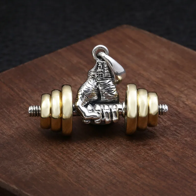 Collane con ciondolo Moda Personalità Classico Unico Fiess Holding Dumbbell Collane per uomo Punk Gioielli regalo_voghion.com