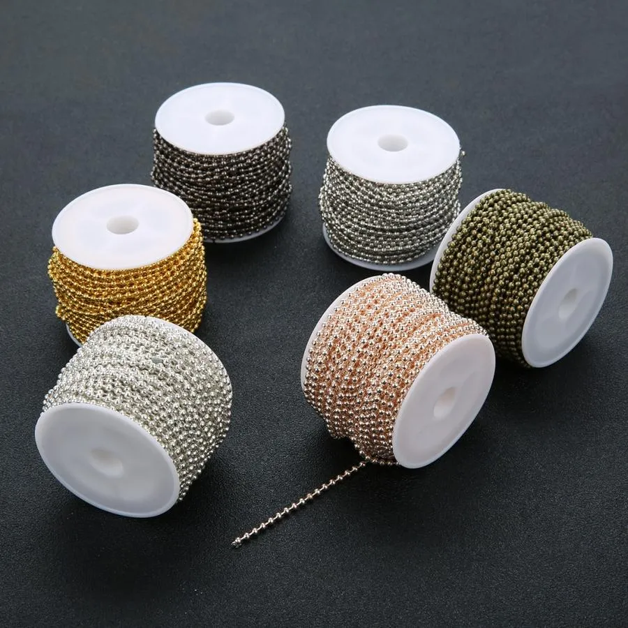 10 yards/Rotolo Larghezza 2mm Catene di Perline a Sfera in Metallo Collana Ferro Oro Rosa Argento Bronzo Nero Catena Accessori per Gioielli Fai da Te_voghion.com