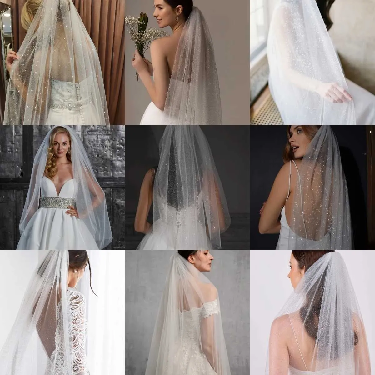 Gioielli per capelli, velo da sposa scintillante, tonalità argento, paillettes, lunghezza cattedrale, con pettine, accessori per la sposa_voghion.com