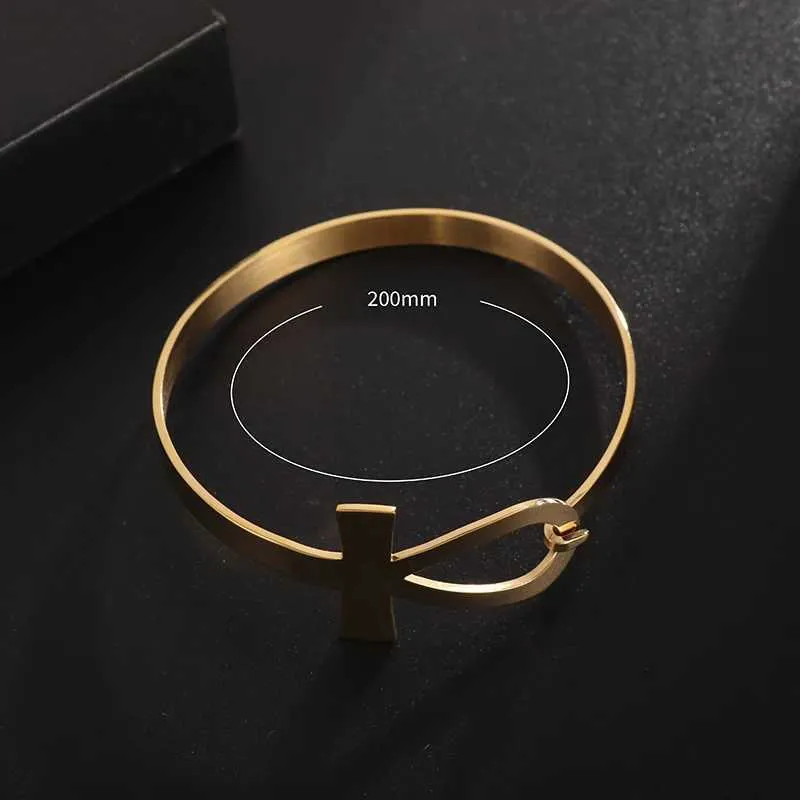 Bracciale rigido croce ankh donna acciaio inox gioiello religioso_voghion.com
