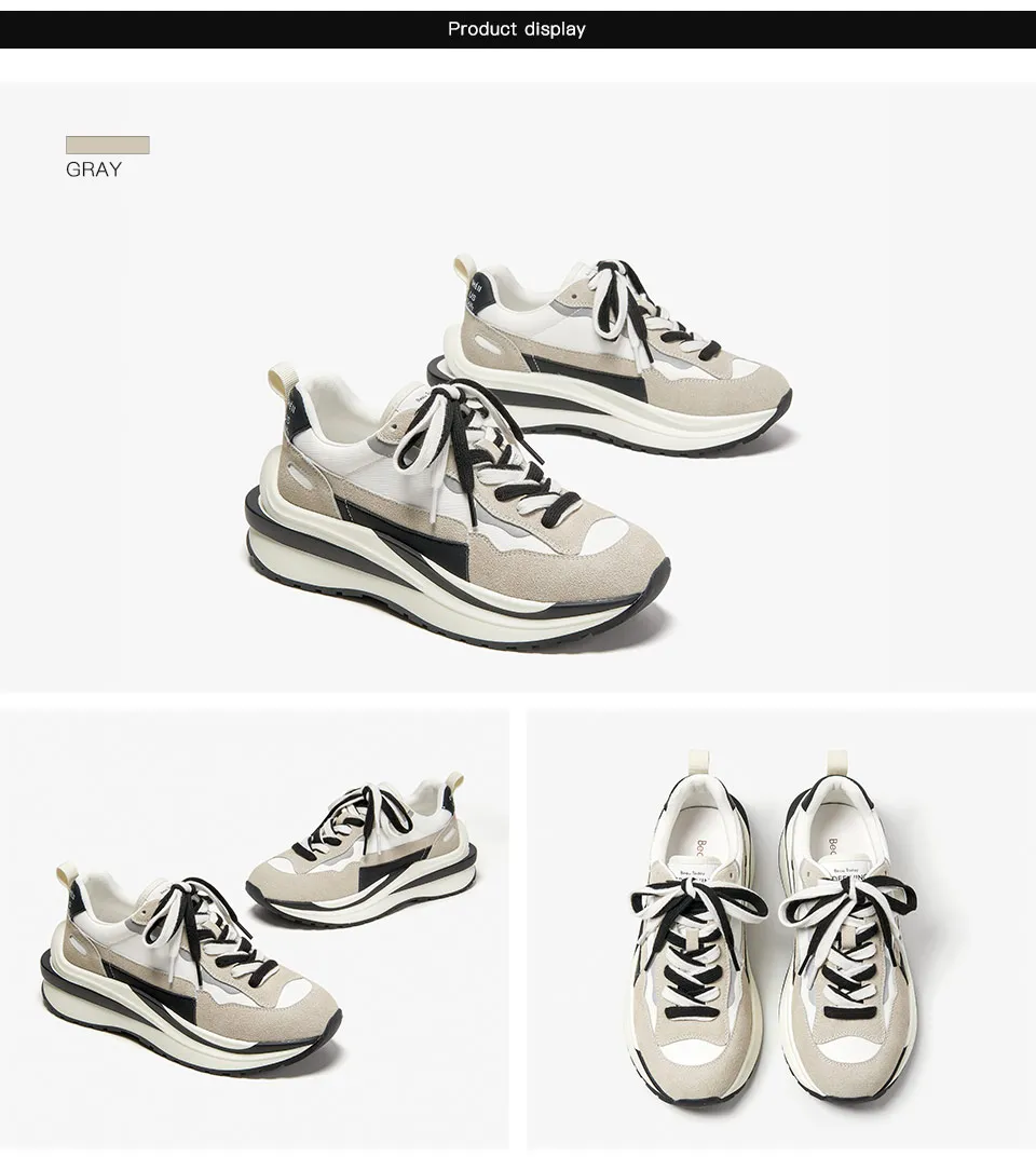 BeauToday Casual Sneakers Damen Kuh Wildleder Kunstleder Patchwork Mischfarben Schnürschuhe Runde Zehen Damen Waffel_voghion.com