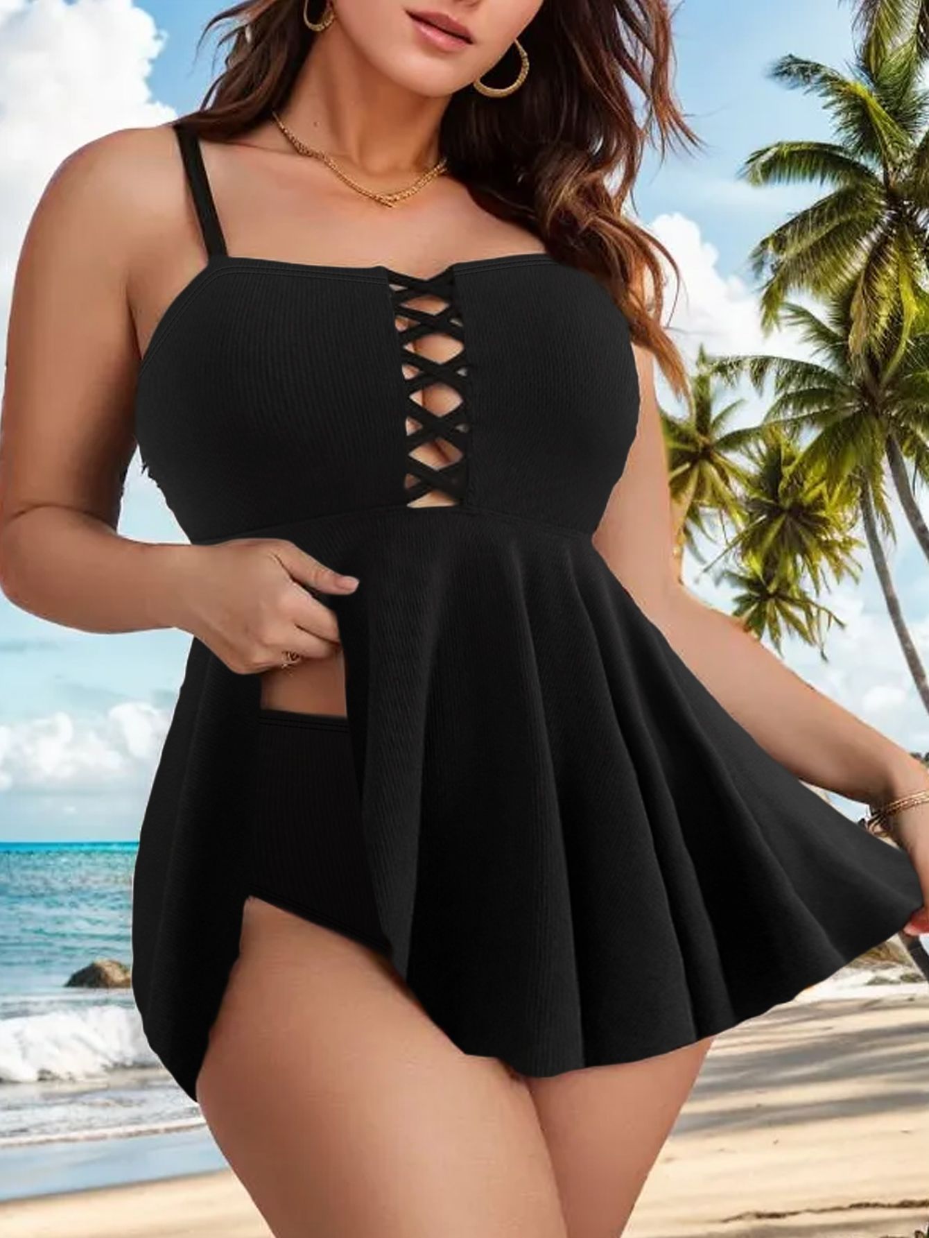 Maillot de bain une pièce dos nu de grande taille, plus gros, maillot de bain conservateur à séchage rapide_voghion.com