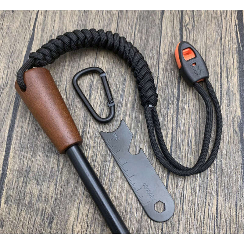 Wooden Handle 10 * 100 Solid Magnesium Rod, Outdoor Survival, Extended Umbrella Rope, Camping Flint Rod_voghion.com