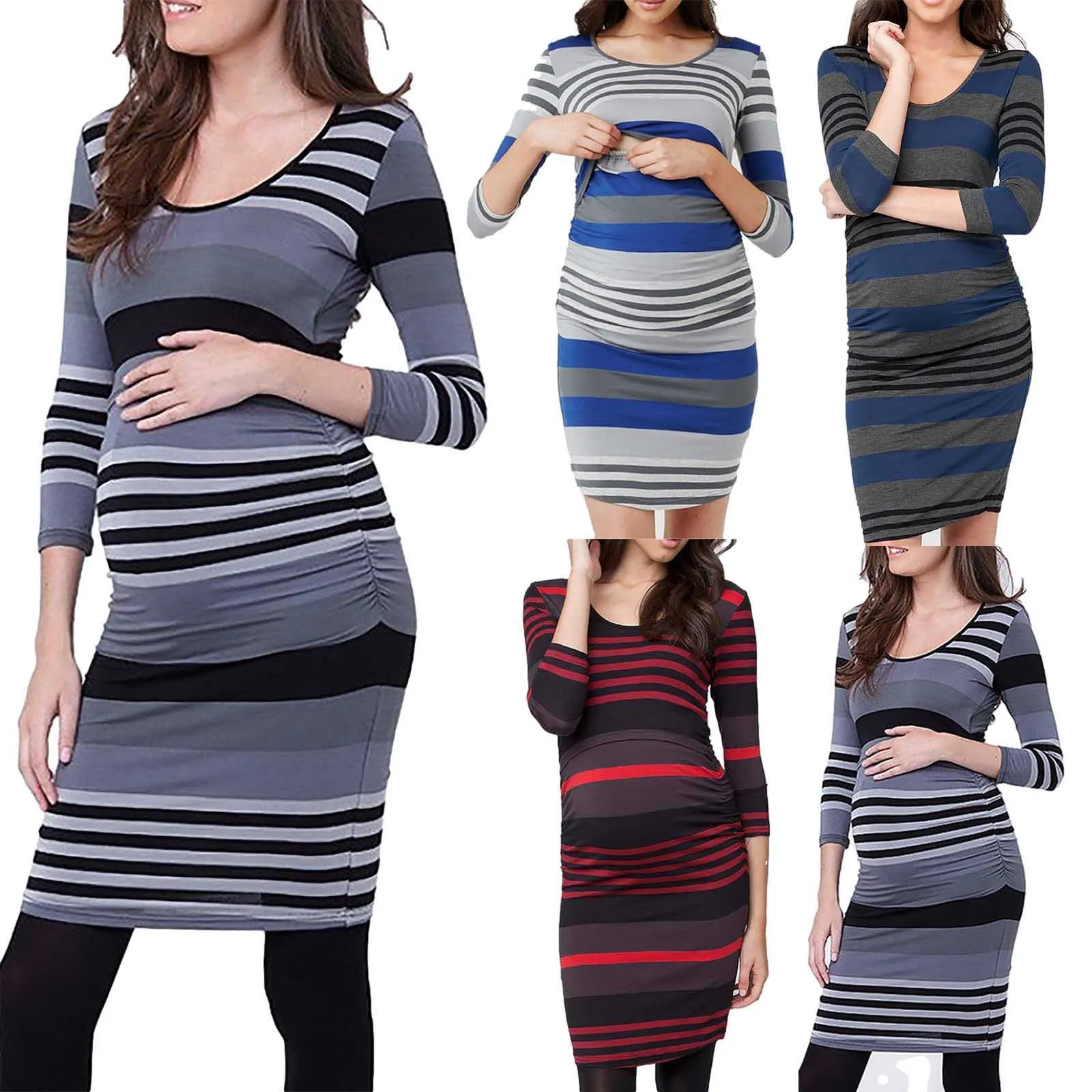 Umstandskleider 2024top Won Lässiges Langarm-Wickelkleid für Schwangere, Stillkleid, figurbetontes Schwangerschaftskleid_voghion.com