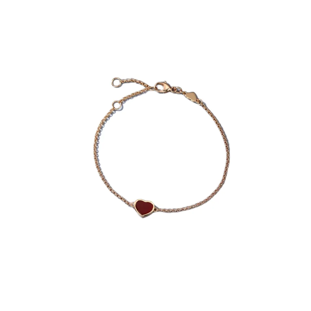 Red Chalcedony Heart Bracelet In Sterling Silver For Anniversary_voghion.com