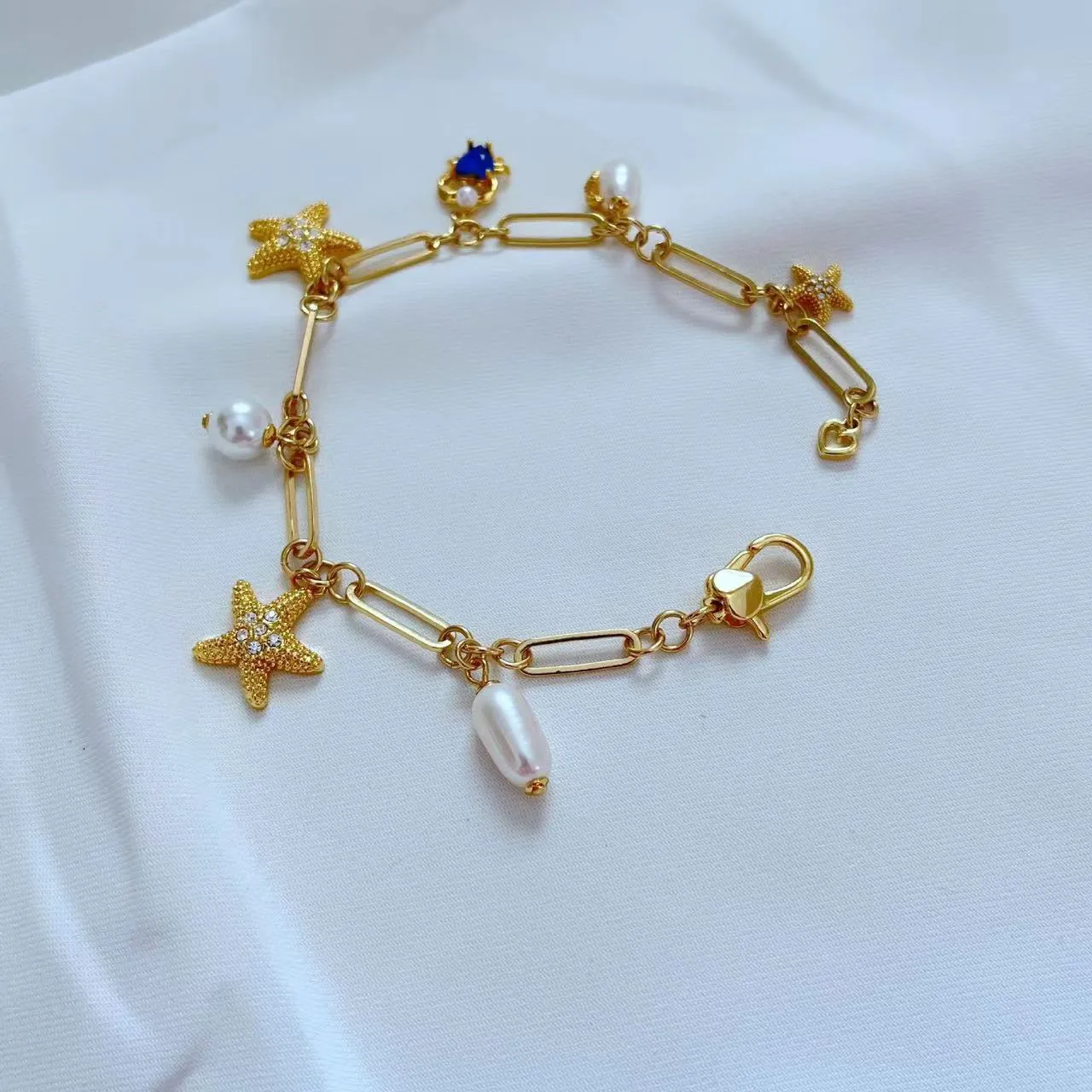 Charm-Armbänder mit Seestern-Anhänger, Meerestier, Kupfer, vergoldet, Hochzeitsarmband, Schmuck für den Geburtstag Ihres Liebhabers_voghion.com