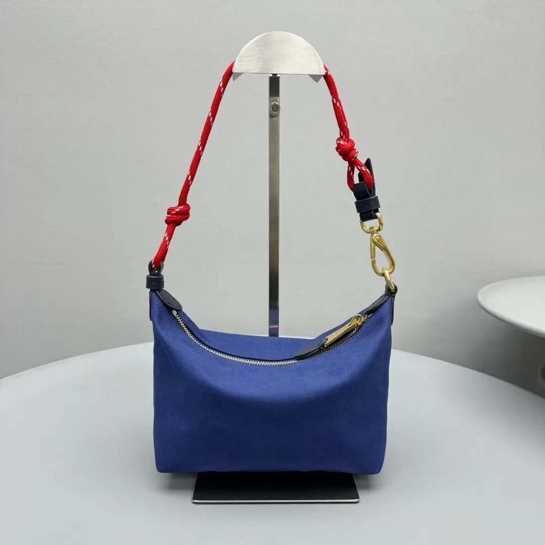 Designer-Handtaschen: Lunchbox aus blauem Canvas in 10A-Qualität mit Stickerei und goldenen Beschlägen – wasserdichte Hobo-Tasche für den Alltag_voghion.com