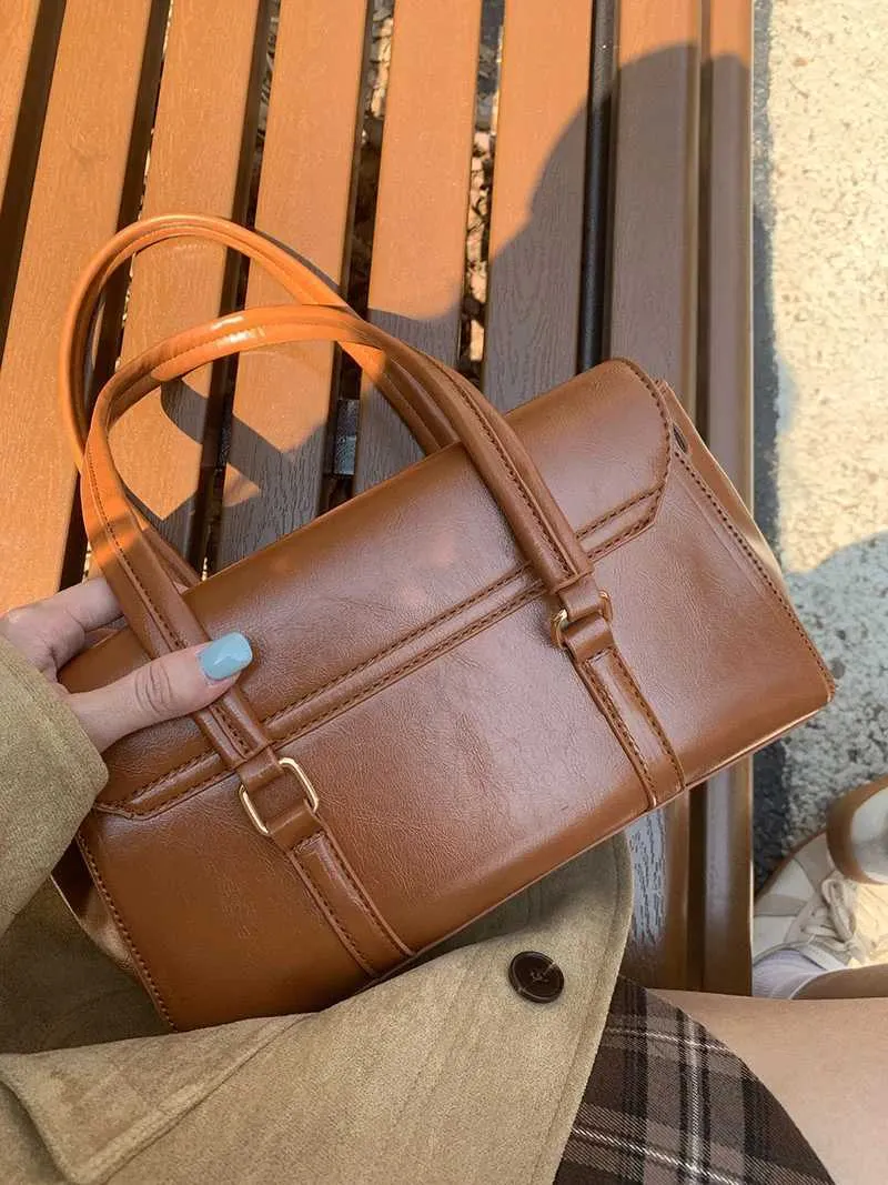 Casual underkläder axel PU-läder moderiktig damhandväska retro armstödsväska Y241123_voghion.com