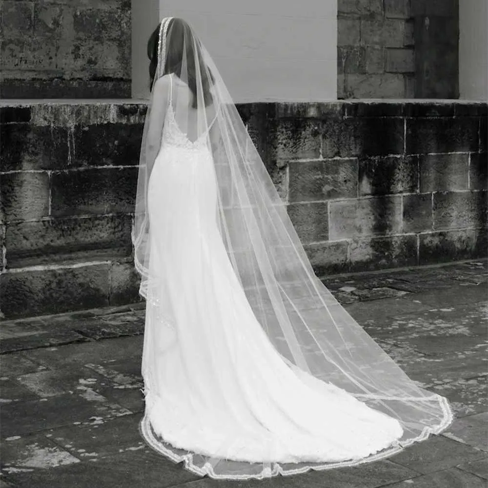 Jewelry Crystal Beaded Wedding Veils With Beading Long Cathedral 1 Tier Bridal Hair Accessories 2024 Summer VP77_voghion.com