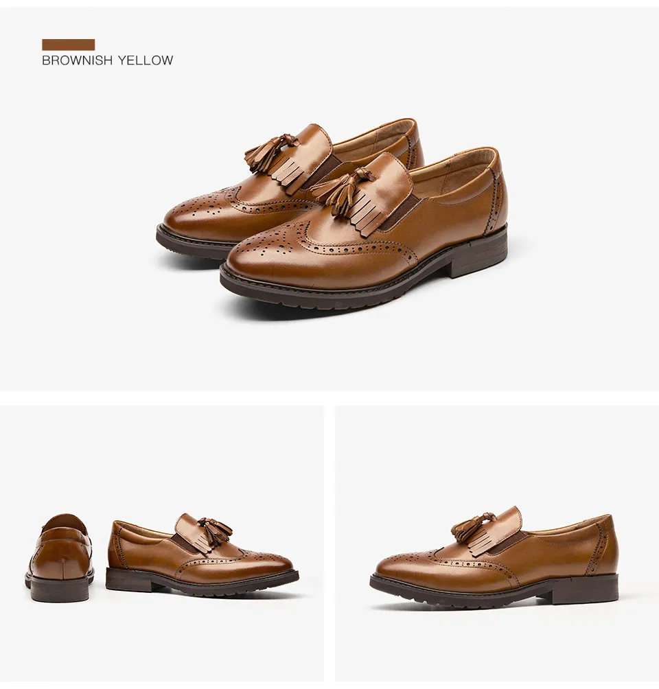 Damen Leder Brogue Slipper Freizeitflachschuhe Frühling Herbst_voghion.com