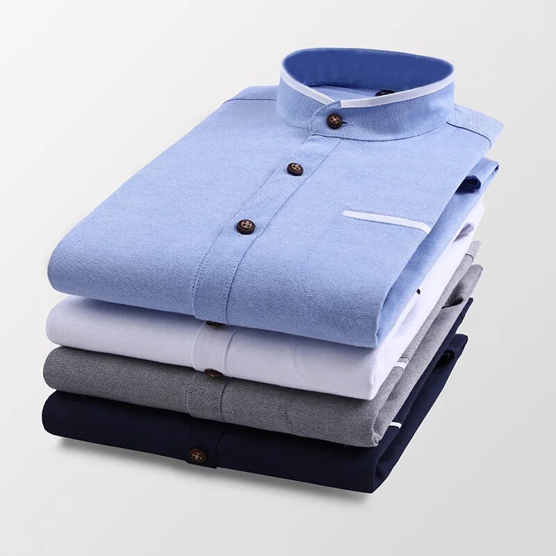 Herr Långärmad Stand Oxford Business Dress Casual Skjorta Slim Fit Märke Weeding Vit Blå Herrskjorta 5XL DS414_voghion.com