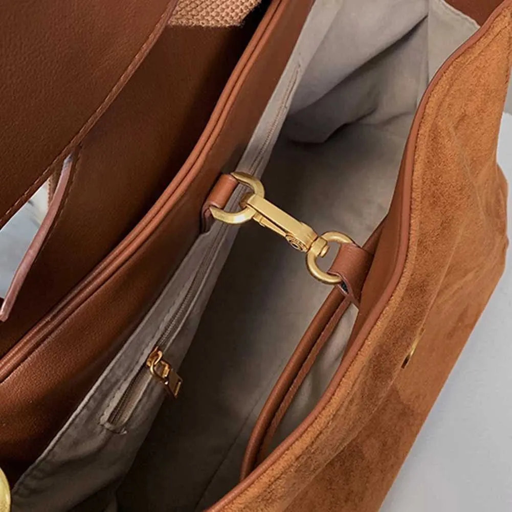 Damen-Retro-SG-Tasche mit verstellbarem Riemen und großem Fassungsvermögen, stilvolle, lässige Geldbörse aus Veloursmaterial für den täglichen GebrauchC241216_voghion.com