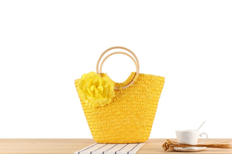 Neue handgewebte Rattan mit Blumen großem Fassungsvermögen und gewebter Tasche aus Stroh für den Strandurlaub_voghion.com