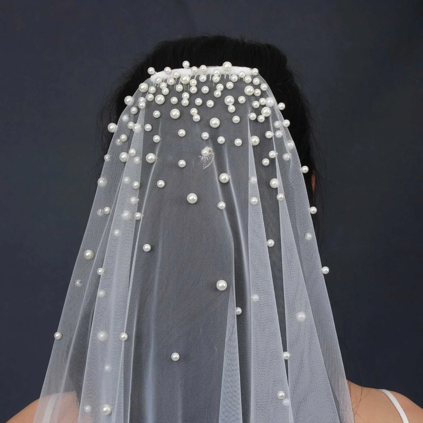 Gioielli V180 Veli da sposa con perle, 1 strato, velo con perline sfumate, accessori per capelli, mantiglia per matrimonio, per chiesa_voghion.com