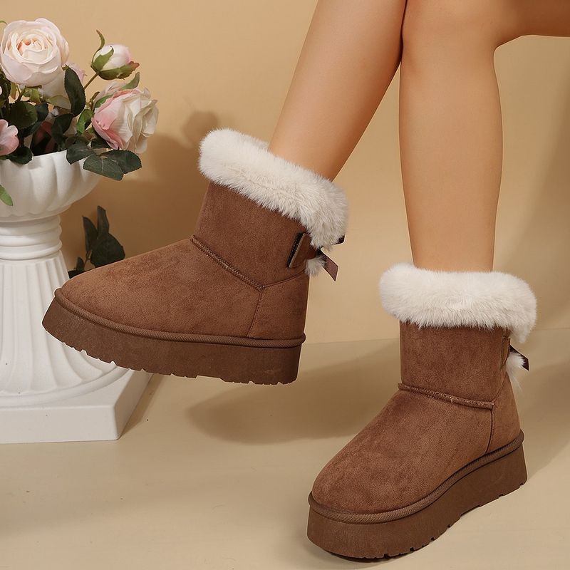 Foreign trade cross border winter new snow women's bottom bow leisure plus veet thick warm non slip cotton boots_voghion.com
