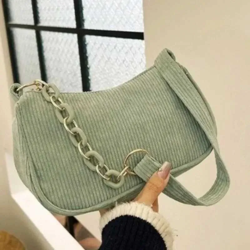 1 Stück Fi Retro Cord Unterarm lässige Umhängetasche einfarbig Reißverschluss Damen Handtasche Cluh Y241025_voghion.com