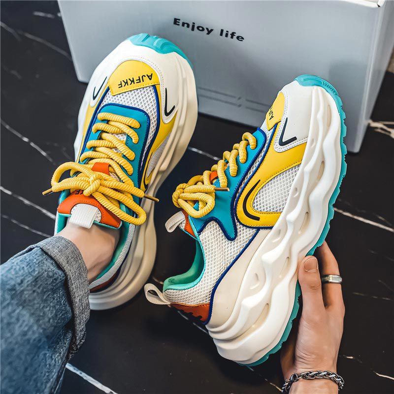 Men's Summer 2025 New Height Increasing Lace Up Casual Breathable Thick Soled Mesh Dad Sports Trendy Shoes