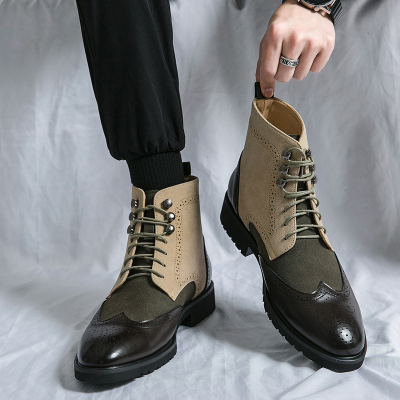 Unbeatable Quality 2025 British Oversized High Top Pointed Boots Formal Leather 38-48 Carved Block Men's Shoes