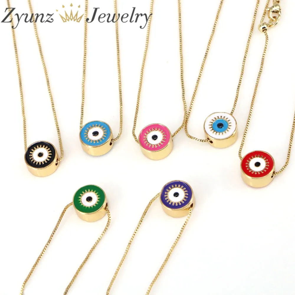 Collane con ciondolo colorato smalto moneta rotonda occhio gioielli turchi collana di perline portafortuna carino catena oro_voghion.com