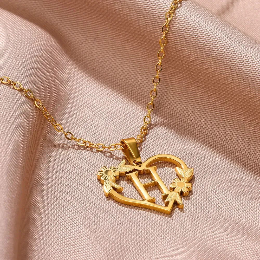 Anhänger Halsketten AZ Edelstahl Schmuck Initiale Herzanhänger geeignet für Frauen Liebeskette Anfangsbuchstabe_voghion.com
